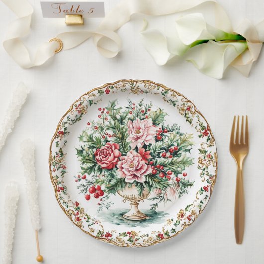 Elegant Rococo Floral and Foliage Holiday Dining  Papieren Bordje (Huwelijk)
