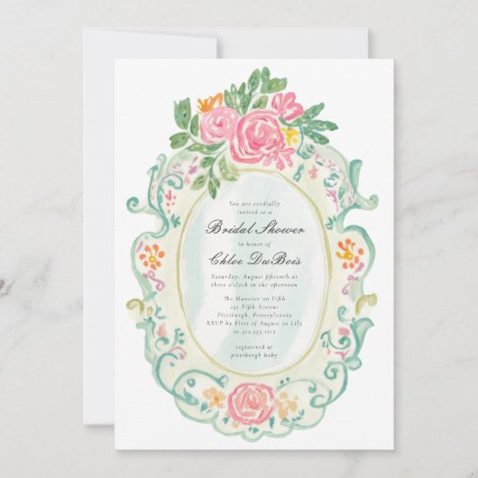 Elegant Rococo Floral Bridal Shower QR code  Kaart (Voorkant)