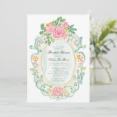 Elegant Rococo Floral Bridal Shower QR code  Kaart (Staand voorkant)