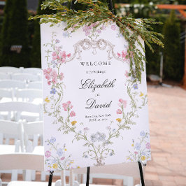 Elegant Rococo Floral Crest Wedding Welcome Poster