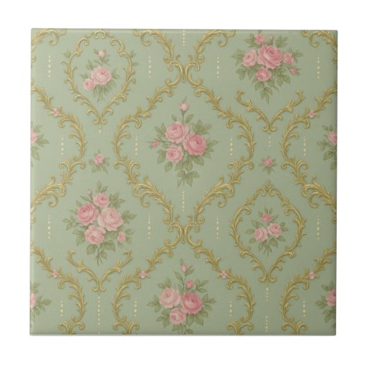 Elegant Rococo Floral Pattern in Soft Pastels Tegeltje (Voorkant)