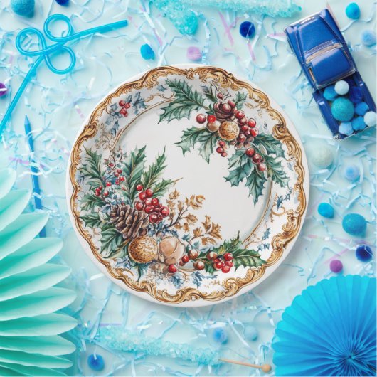 Elegant Rococo Foliage Holiday Dining  Papieren Bordje (Feest)