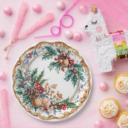 Elegant Rococo Foliage Holiday Dining  Papieren Bordje (Feest)