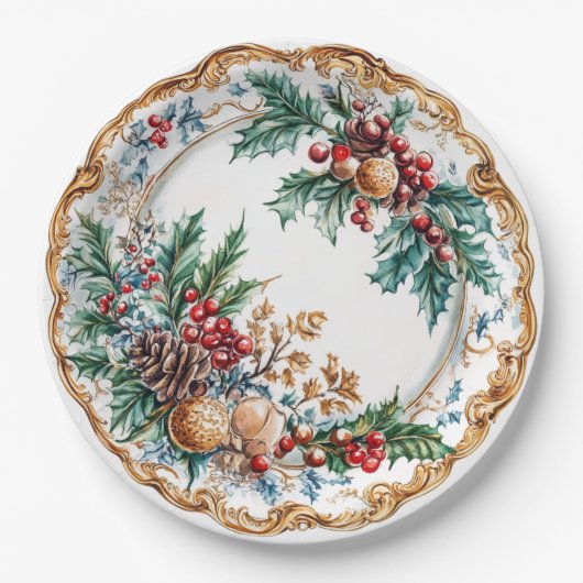 Elegant Rococo Foliage Holiday Dining Papieren Bordje (Voorkant)