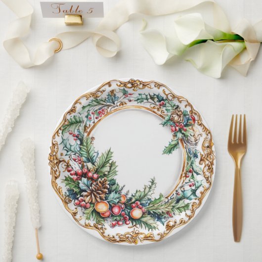 Elegant Rococo Foliage Holiday Dining Papieren Bordje (Huwelijk)