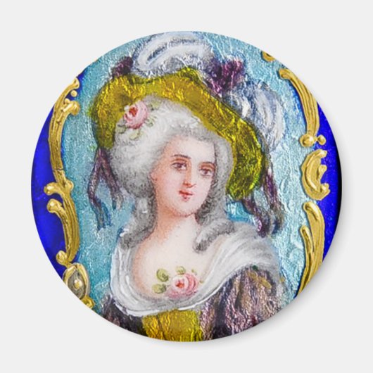 ELEGANT ROCOCO LADY PORTRAIT MET PINKROSES MAGNEET (Voorkant)
