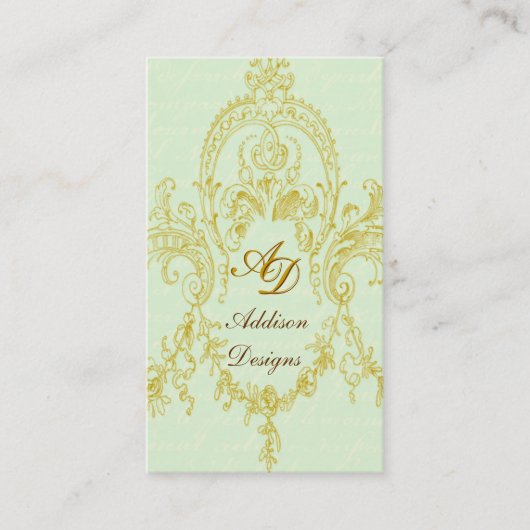 Elegant Rococo Lijst Gold en groene Visitekaartjes (Voorkant)