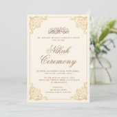Elegant Rococo Monogram Gouden Crème Nikah Ceremon Kaart (Staand voorkant)