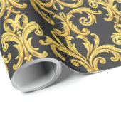 Elegant Rococo Revival Gold & Charcoal Baroque Cadeaupapier (Rol Hoek)
