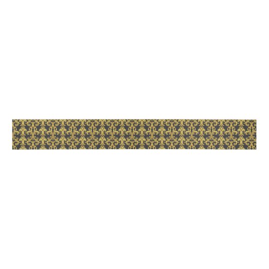 Elegant Rococo Revival Gold & Charcoal Baroque Grosgrain Lint (Voorkant)