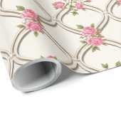 Elegant Rococo Revival Pink Floral & Beige Lattice Cadeaupapier (Rol Hoek)