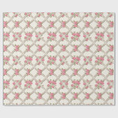 Elegant Rococo Revival Pink Floral & Beige Lattice Cadeaupapier (Vlak)