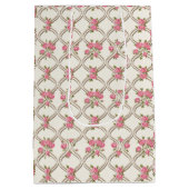 Elegant Rococo Revival Pink Floral & Beige Lattice Medium Cadeauzakje (Achterkant)