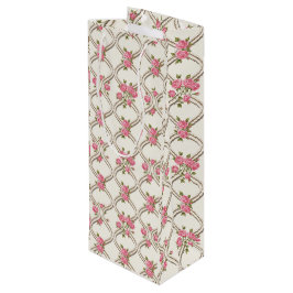 Elegant Rococo Revival Pink Floral & Beige Lattice Wijn Cadeautas
