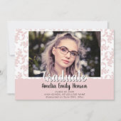 Elegant Rococo Roze Afstuderen Foto Afstuderen Ann Aankondiging (Voorkant)