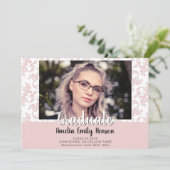 Elegant Rococo Roze Afstuderen Foto Afstuderen Ann Aankondiging (Staand voorkant)