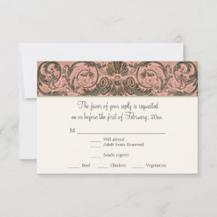 Elegant Rococo Shell w Blush n Gold RSVP Kaartje