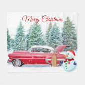 Elegant, Rode auto, Snowman, Kerstmis Fleece Deken (Voorkant (Horizontaal))