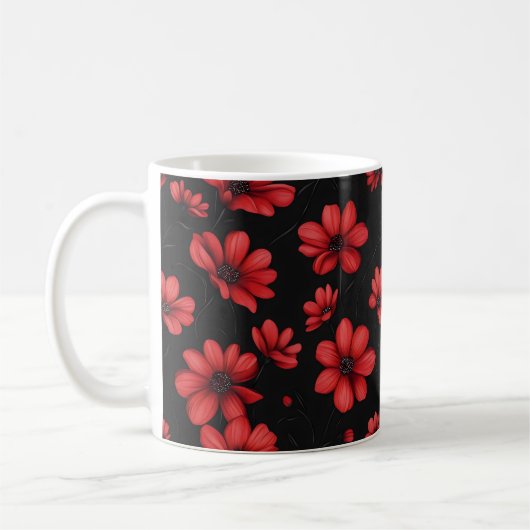 Elegant rode bloem patroon koffiemok (Links)