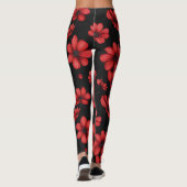 Elegant rode bloem patroon leggings (Achterkant)