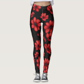 Elegant rode bloem patroon leggings (Voorkant)