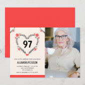 Elegant Rode Bloemhart voor haar 97ste verjaardag Kaart (Voorkant / Achterkant)