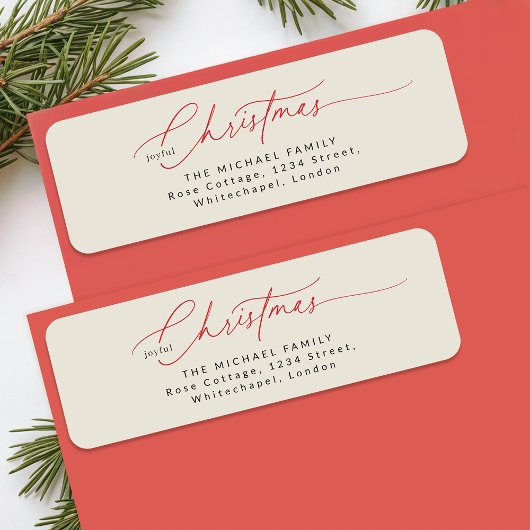 Elegant Rode Calligrafie Kerst Retouradres Etiket