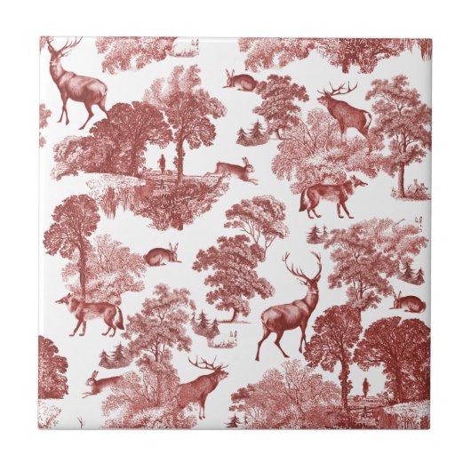 Elegant  Rode Deer Toile Seamless Tegeltje (Voorkant)
