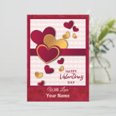 Elegant Rode en Gouden Hartjes Valentijnsdag Ontwe Feestdagenkaart (Staand voorkant)