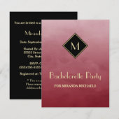 Elegant Rode en Gouden Monogramme Verlovingsfeest Kaart (Voorkant / Achterkant)