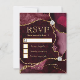 Elegant Rode en Gouden Nep Glitter Marmer Agaat RSVP Kaartje