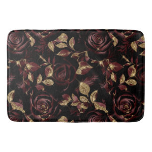 Elegant Rode en Gouden Roos Bloempatroon Badmat