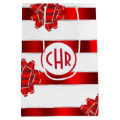 Elegant rode en witte strepen met lint medium cadeauzakje (Achterkant)