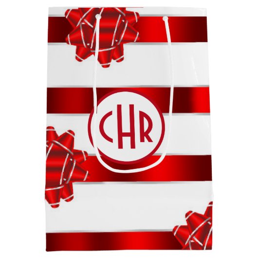 Elegant rode en witte strepen met lint medium cadeauzakje (Achterkant)