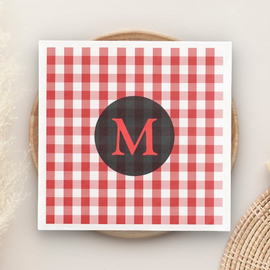 Elegant rode gingham patroon gepersonaliseerd mono servetten