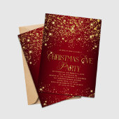 Elegant Rode & Gouden Glitter Kerstavondfeest Kaart