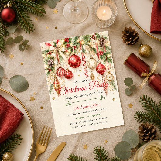 Elegant Rode Gouden Kerstfeest Kaart
