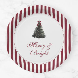 Elegant Rode Groene Aquarel Boom Kerstfeest Papieren Bordje