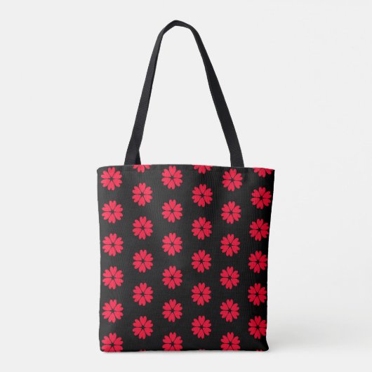 Elegant Rode Hart Bloem Patroon Tote Bag (Achterkant)