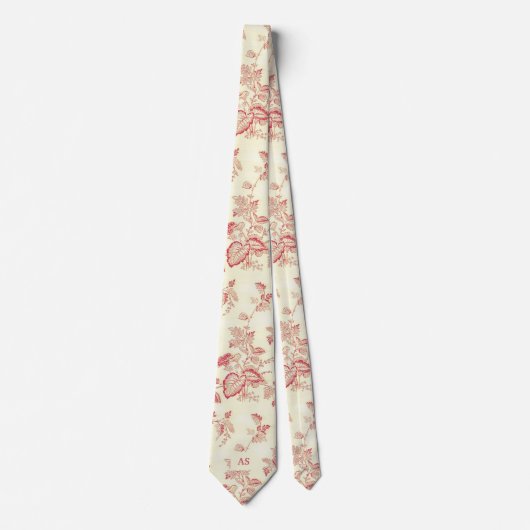 Elegant, rode harten | Floral Monogram Stropdas (Voorkant)