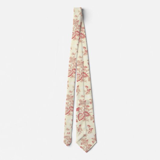 Elegant, rode harten | Floral Monogram Stropdas (Achterkant)