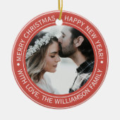 Elegant Rode Kerst Monogram Foto Keramisch Ornament (Voorkant)