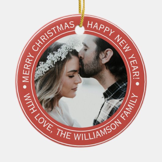 Elegant Rode Kerst Monogram Foto Keramisch Ornament (Voorkant)