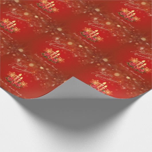 Elegant rode kerstkaarsen, Kogels, Snowflakes Cadeaupapier (Hoek)