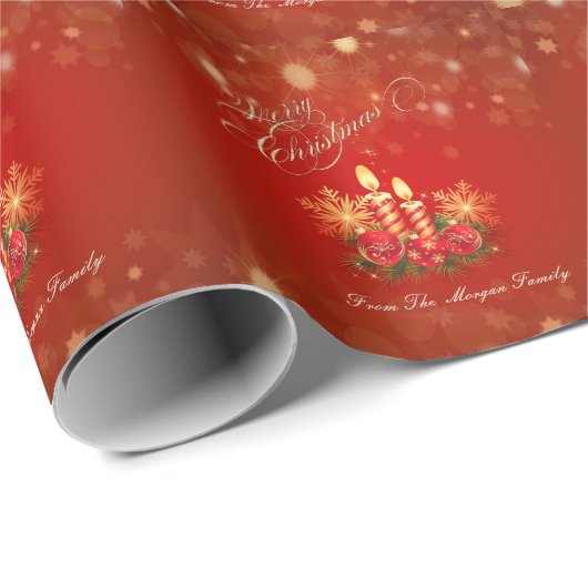 Elegant rode kerstkaarsen, Kogels, Snowflakes Cadeaupapier (Rol Hoek)