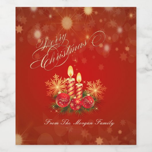 Elegant rode kerstkaarsen, Kogels, Snowflakes Wijn Etiket (Enkel label)