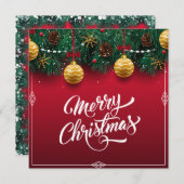 Elegant Rode Kerstvakantie Feest | Uitnodiging (Voorkant / Achterkant)