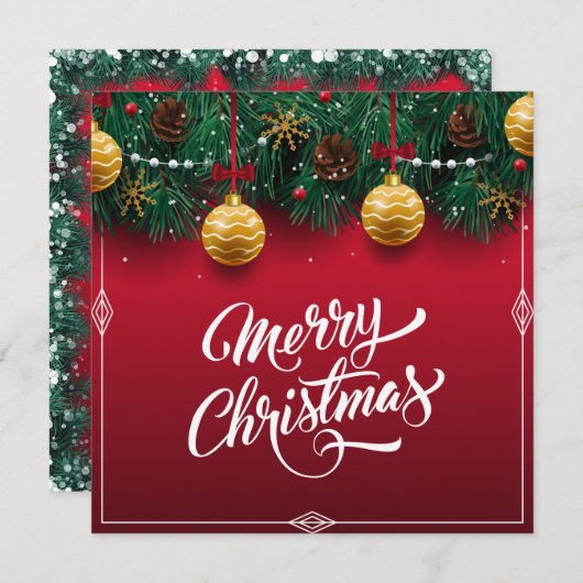 Elegant Rode Kerstvakantie Feest | Uitnodiging (Voorkant / Achterkant)