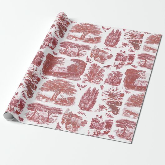 Elegant  Rode Land Pastorale Toile Cadeaupapier (Uitgerold)