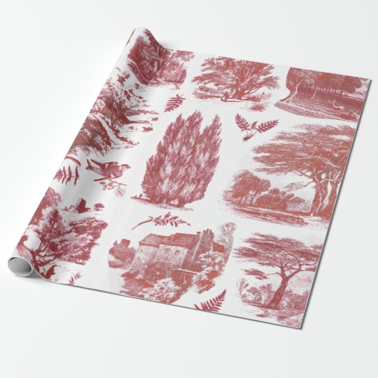 Elegant  Rode Land Pastorale Toile Cadeaupapier (Uitgerold)